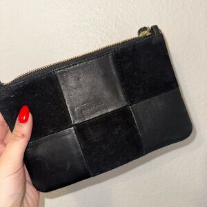 Clare V Black Leather & Velvet Patchwork Clutch